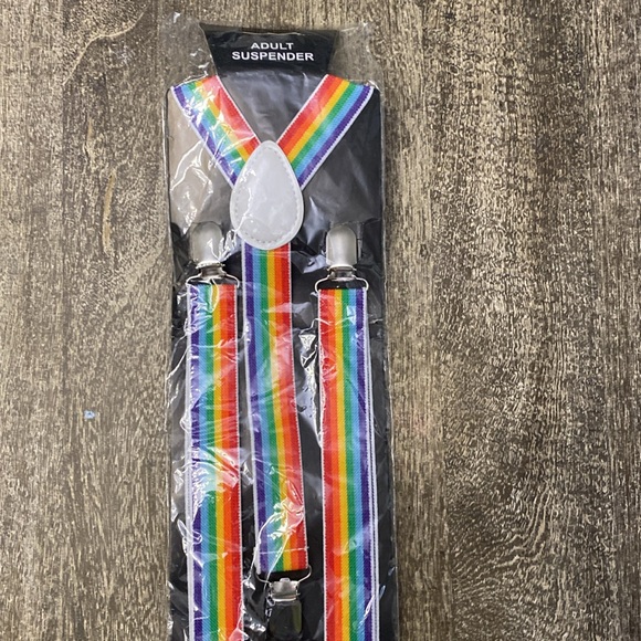 Clip-on Suspenders Elastic Seven Color Rainbow Stripe Pattern Y-back - Picture 6 of 7
